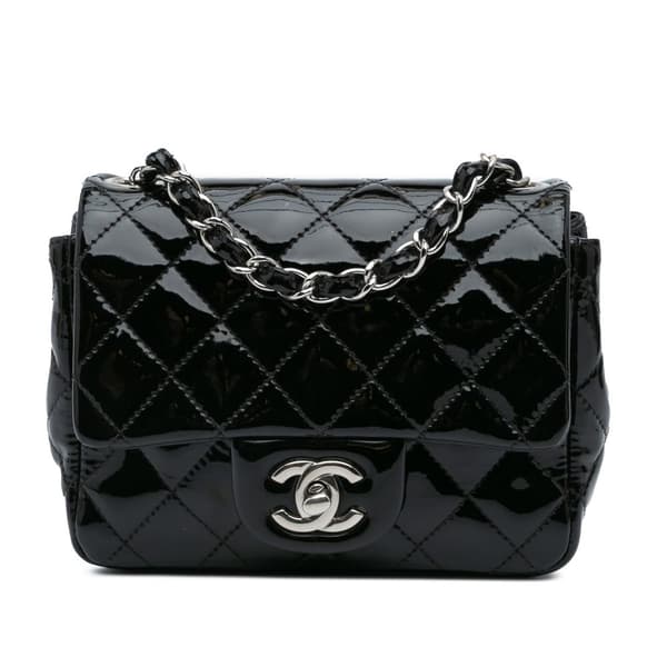 Pre-owned Chanel Mini Square Classic Patent Single Flap Black