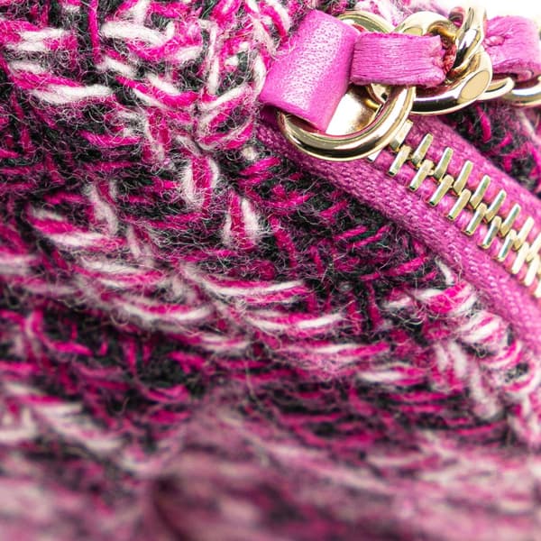 Pre-owned Chanel CC Tweed Houndstooth Clutch On Chain Pink