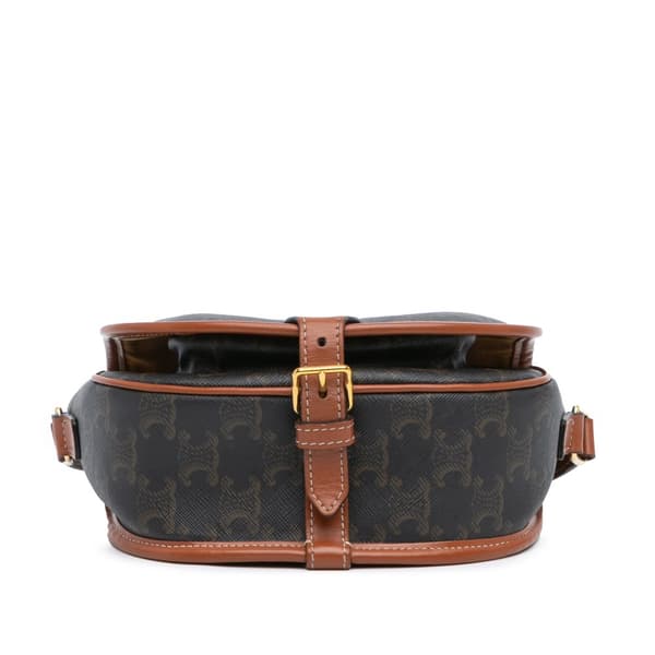 Pre-owned Celine Medium Triomphe Coated Canvas Folco Crossbody Brown