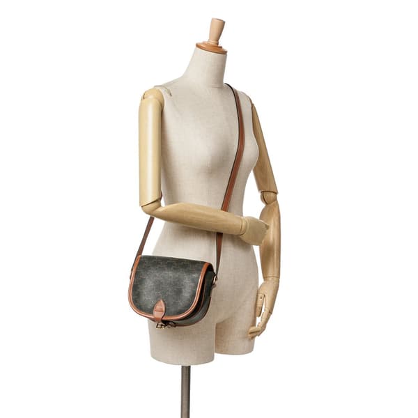 Pre-owned Celine Medium Triomphe Coated Canvas Folco Crossbody Brown