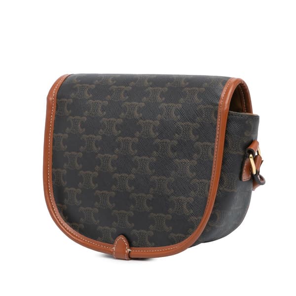 Pre-owned Celine Medium Triomphe Coated Canvas Folco Crossbody Brown