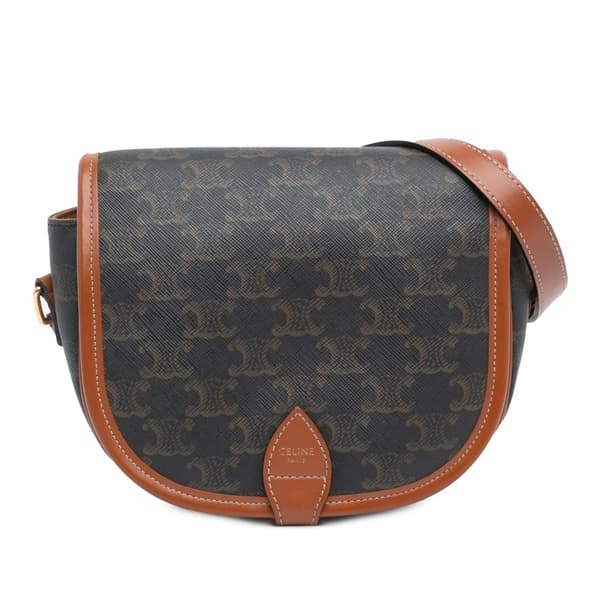 Pre-owned Celine Medium Triomphe Coated Canvas Folco Crossbody Brown