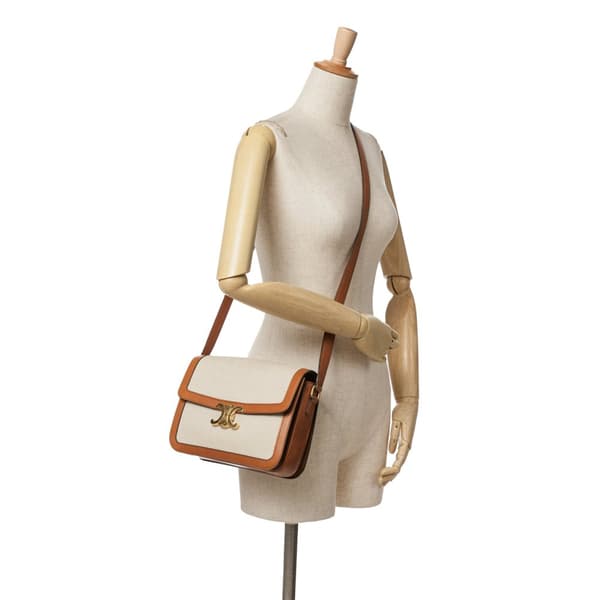 Pre-owned Celine Teen Canvas Triomphe Crossbody Brown