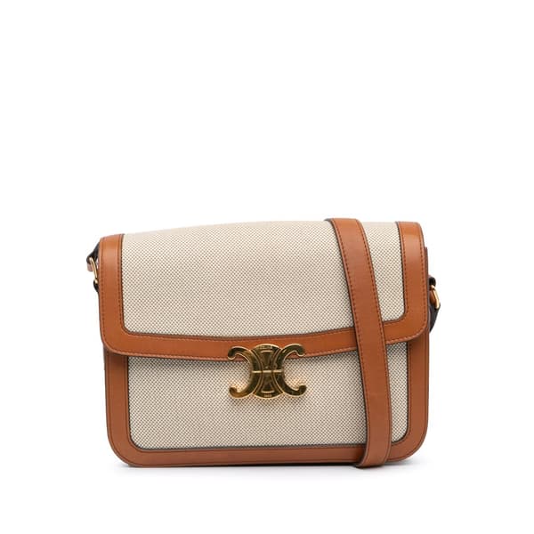 Pre-owned Celine Teen Canvas Triomphe Crossbody Brown