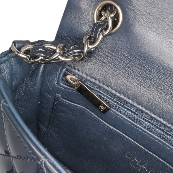 Pre-owned Chanel Mini Rectangular Classic Patent Single Flap Blue