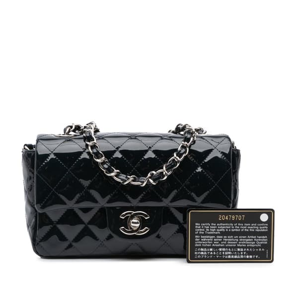 Pre-owned Chanel Mini Rectangular Classic Patent Single Flap Blue