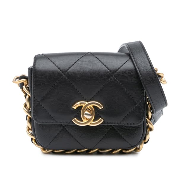 Pre-owned Chanel Mini Quilted Calfskin Framing Chain Flap Black