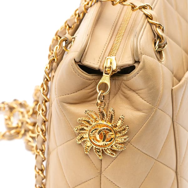 Pre-owned Chanel Quilted Lambskin Sun Charm Chain Crossbody Brown