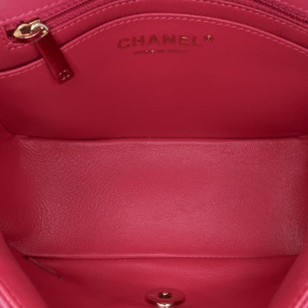 Pre-owned Chanel Mini Square Classic Chevron Lambskin Single Flap Pink