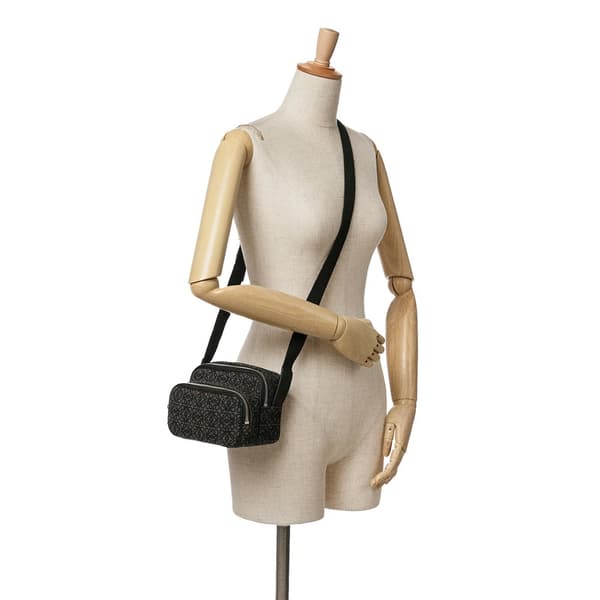 Pre-owned LOEWE Mini Anagram Canvas Logo Camera Bag Black