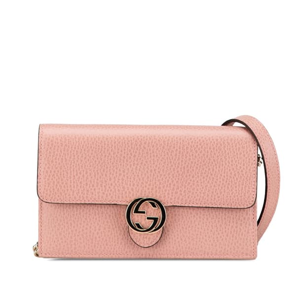 Pre-owned Gucci Interlocking G Dollar Wallet on Chain Pink