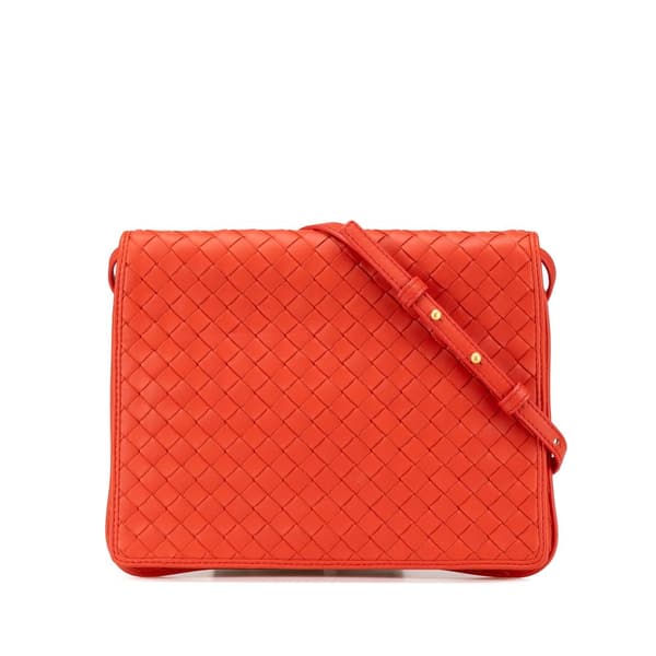 Pre-owned Bottega Veneta Nappa Intrecciato Flap Crossbody Orange