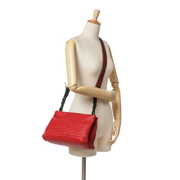 Pre-owned Bottega Veneta Intrecciato Double Zip Crossbody Red