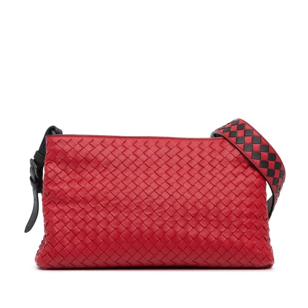 Pre-owned Bottega Veneta Intrecciato Double Zip Crossbody Red