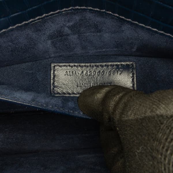 Pre-owned Saint Laurent Medium Croc Embossed Monogram Sunset Bag Blue