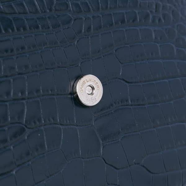 Pre-owned Saint Laurent Medium Croc Embossed Monogram Sunset Bag Blue