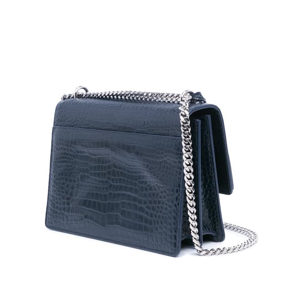 Pre-owned Saint Laurent Medium Croc Embossed Monogram Sunset Bag Blue