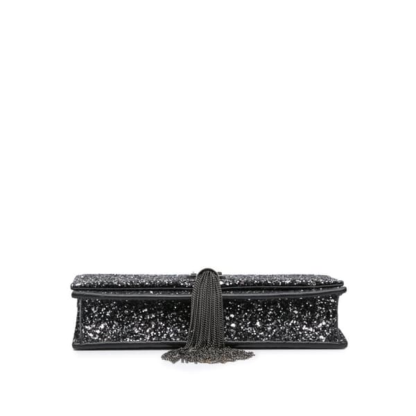 Pre-owned Saint Laurent Metallic Glitter Monogram Kate Tassel Chain Wallet Black