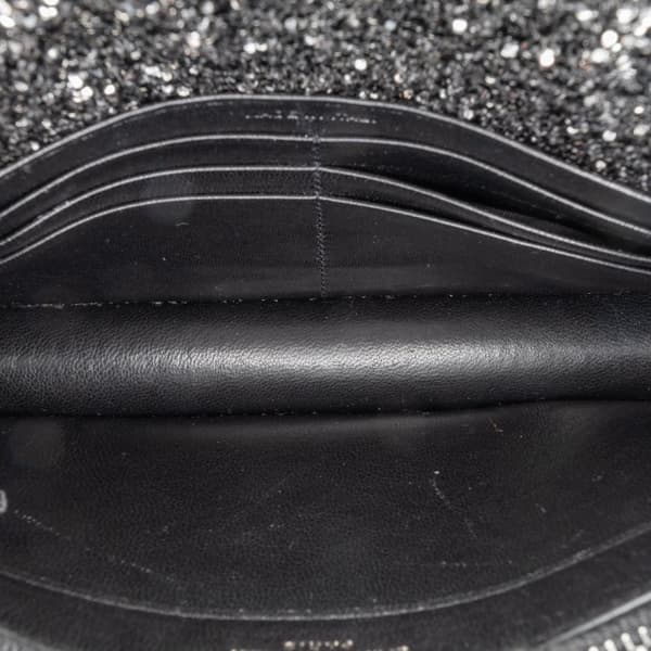 Pre-owned Saint Laurent Metallic Glitter Monogram Kate Tassel Chain Wallet Black
