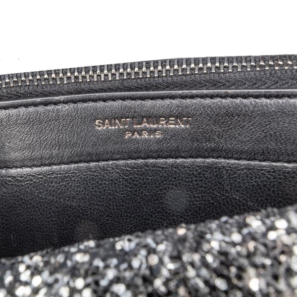 Pre-owned Saint Laurent Metallic Glitter Monogram Kate Tassel Chain Wallet Black
