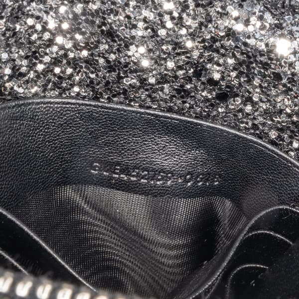 Pre-owned Saint Laurent Metallic Glitter Monogram Kate Tassel Chain Wallet Black
