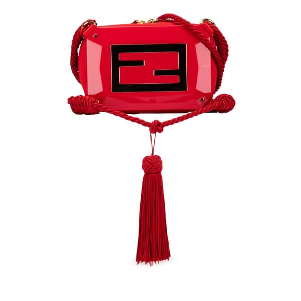 Pre-owned Fendi Mini FF PVC Satin Tassel Crossbody Red
