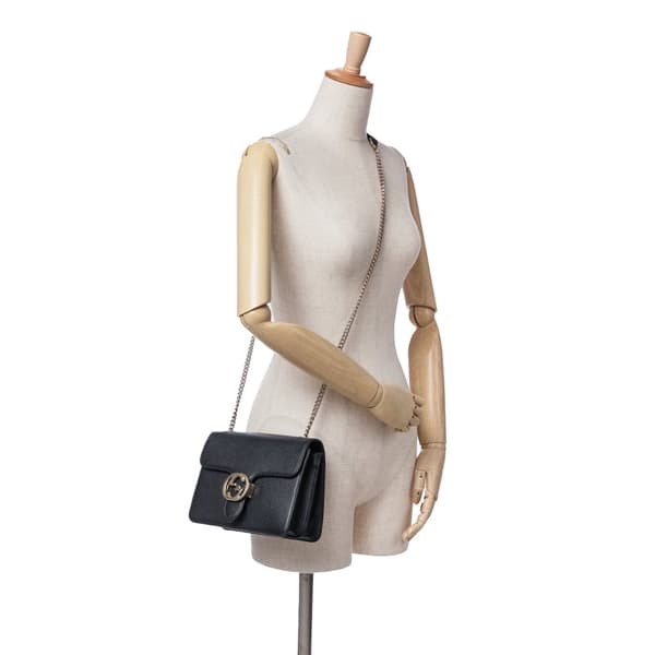 Pre-owned Gucci Small Dollar Calfskin Interlocking G Crossbody Black