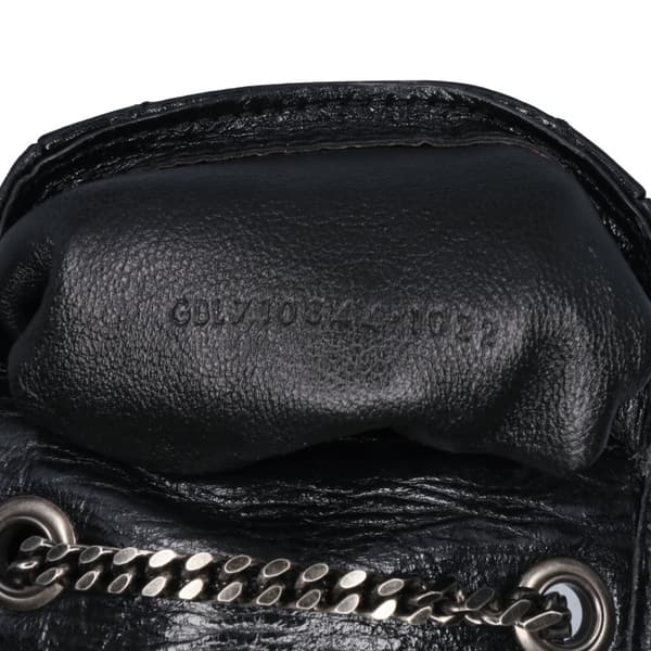 Pre-owned Saint Laurent Micro Crinkled Leather Niki Airpods Case with Chain Black