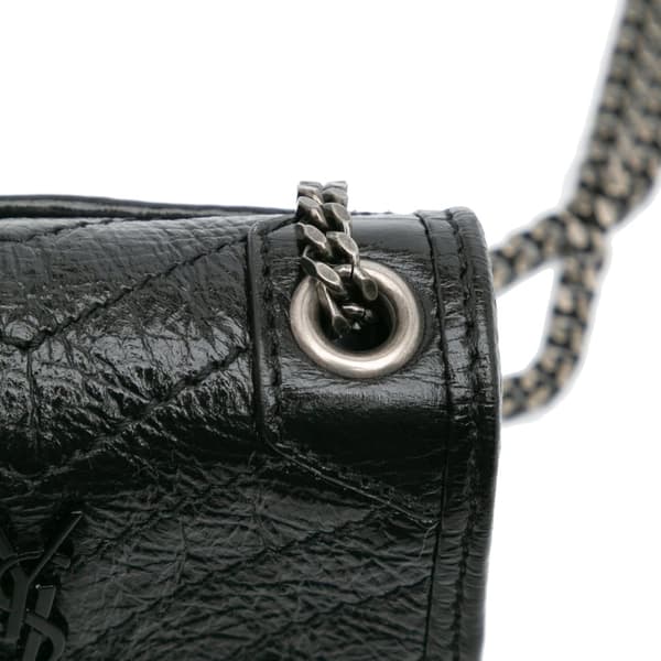 Pre-owned Saint Laurent Micro Crinkled Leather Niki Airpods Case with Chain Black