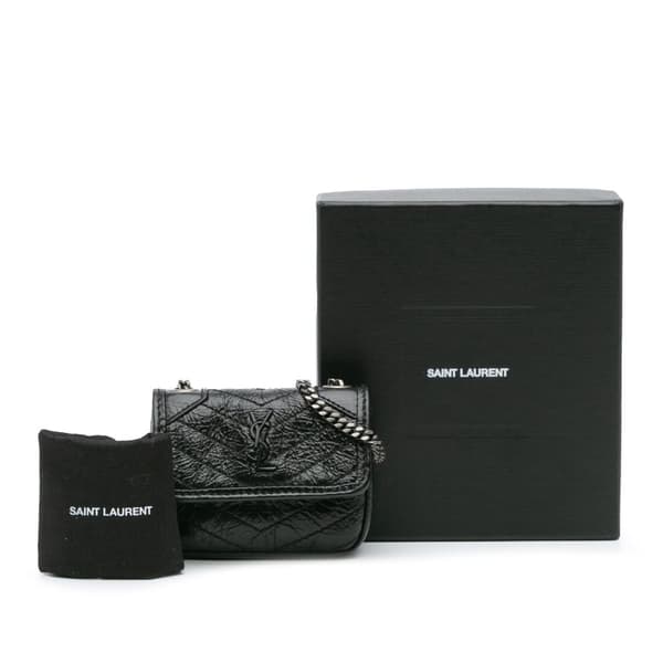 Pre-owned Saint Laurent Micro Crinkled Leather Niki Airpods Case with Chain Black