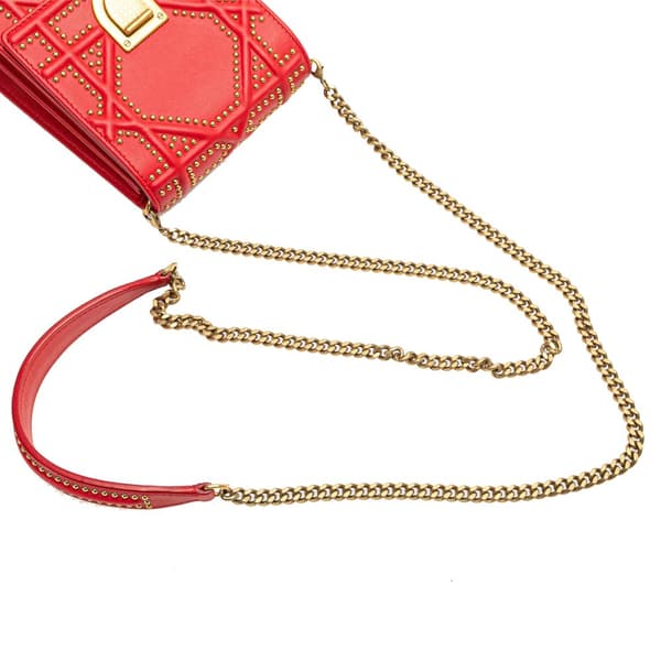 Pre-owned Dior Studded Lambskin Vertical Diorama Bag Red
