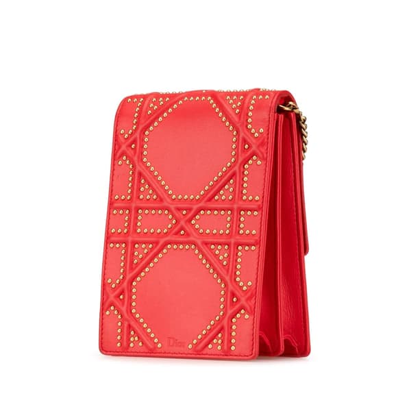 Pre-owned Dior Studded Lambskin Vertical Diorama Bag Red