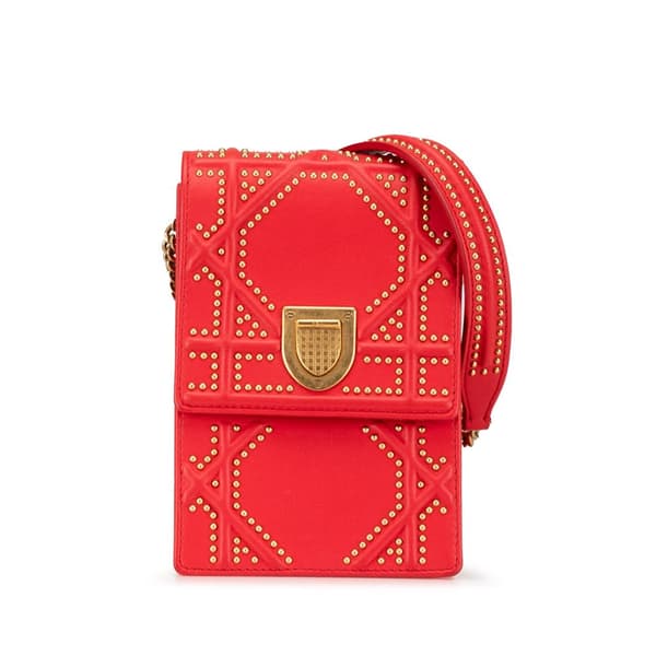 Pre-owned Dior Studded Lambskin Vertical Diorama Bag Red