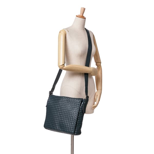 Pre-owned Bottega Veneta Nappa Intrecciato Flap Crossbody Blue