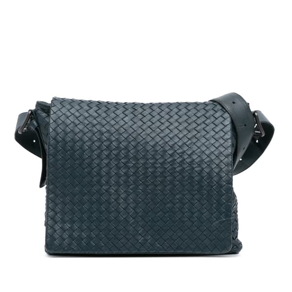 Pre-owned Bottega Veneta Nappa Intrecciato Flap Crossbody Blue