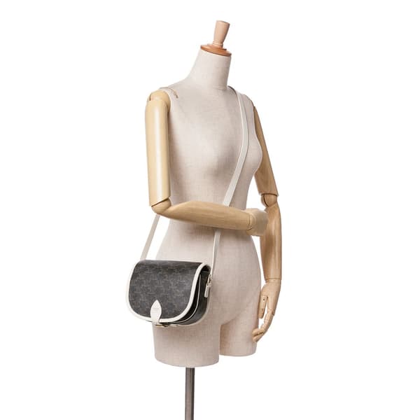 Pre-owned Celine Medium Triomphe Coated Canvas Folco Crossbody Brown