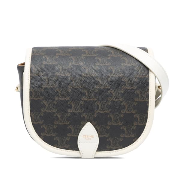 Pre-owned Celine Medium Triomphe Coated Canvas Folco Crossbody Brown