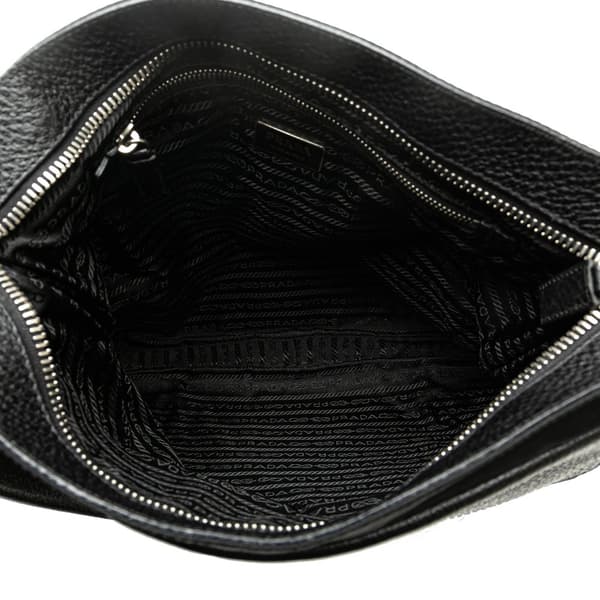 Pre-owned Prada Vitello Daino Trimmed Tessuto Zip Top Crossbody Black