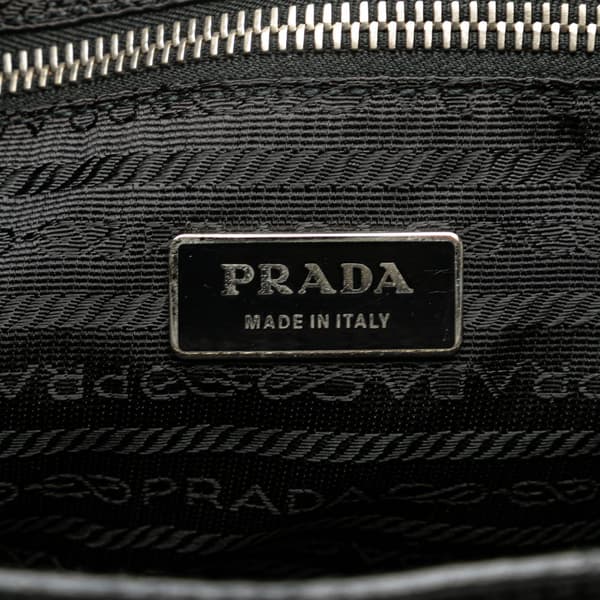Pre-owned Prada Vitello Daino Trimmed Tessuto Zip Top Crossbody Black