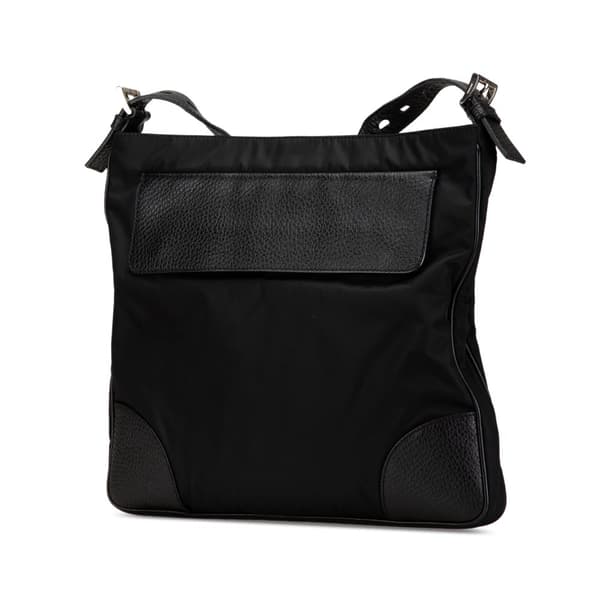 Pre-owned Prada Vitello Daino Trimmed Tessuto Zip Top Crossbody Black