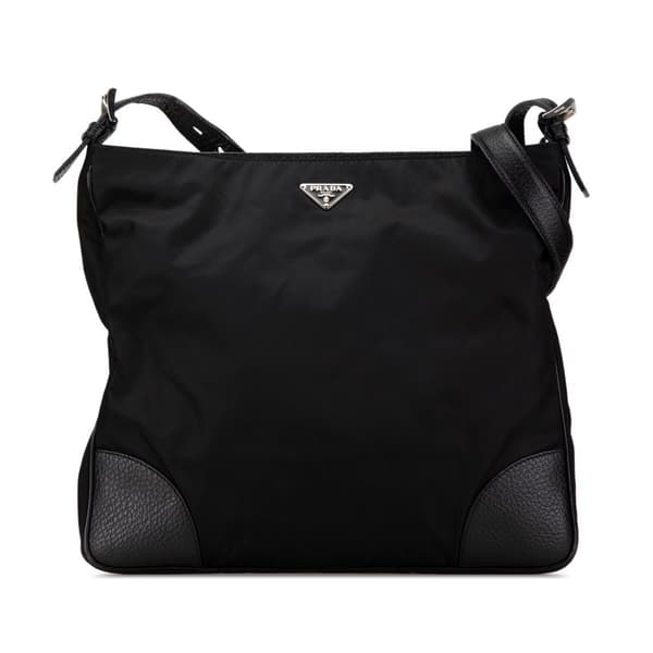 Pre-owned Prada Vitello Daino Trimmed Tessuto Zip Top Crossbody Black