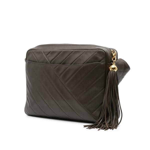 Pre-owned Chanel CC Chevron Lambskin Tassel Crossbody Brown