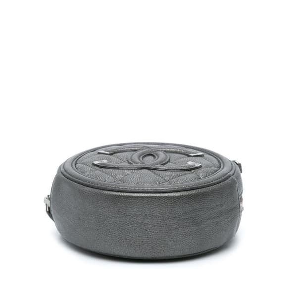 Pre-owned Chanel Metallic Caviar CC Filigree Round Clutch with Chain Black