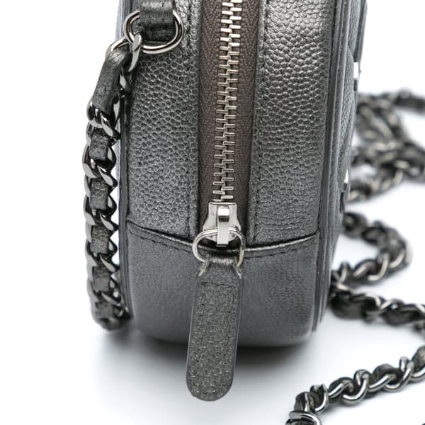Pre-owned Chanel Metallic Caviar CC Filigree Round Clutch with Chain Black