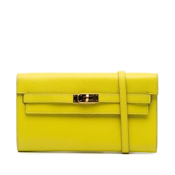 Pre-owned Hermès Chevre Mysore Kelly To Go Wallet Yellow