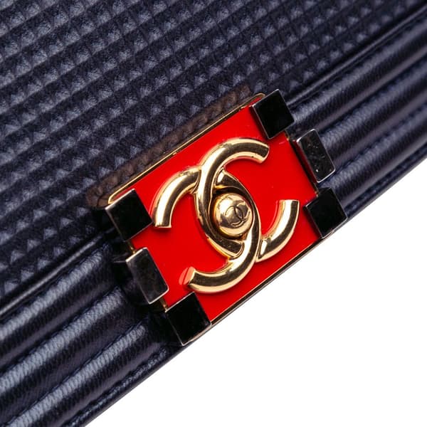 Pre-owned Chanel Medium Lambskin Embossed Cube Boy Flap Blue