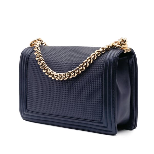 Pre-owned Chanel Medium Lambskin Embossed Cube Boy Flap Blue
