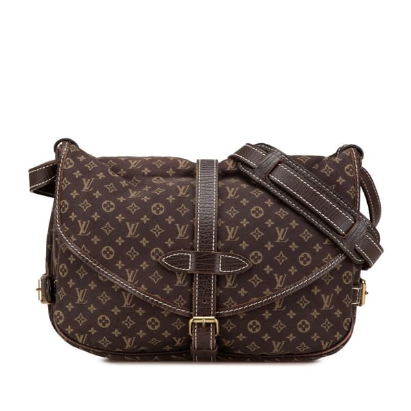 Pre-owned Louis Vuitton Monogram Mini Lin Saumur 30 Brown