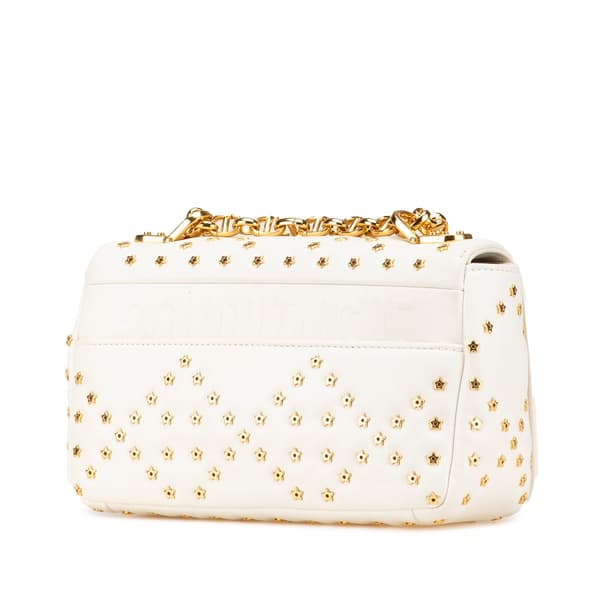 Pre-owned Dior Mini Calfskin Macrocannage Lucky Star Caro Bag White