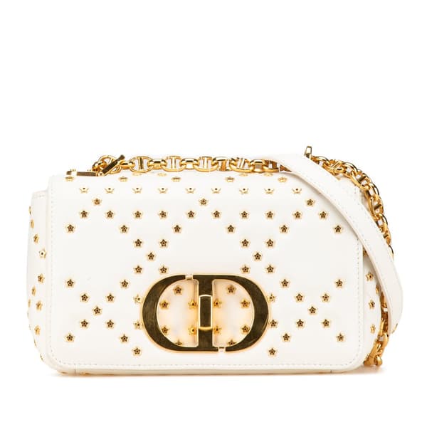Pre-owned Dior Mini Calfskin Macrocannage Lucky Star Caro Bag White